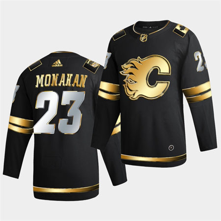 Men's Calgary Flames #23 Sean Monahan 2021 Black Golden Edition Stitched Jersey