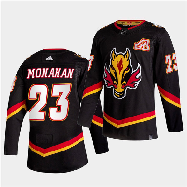 Men's Calgary Flames #23 Sean Monahan Black Adidas 2021 Reverse Retro Stitched Jersey