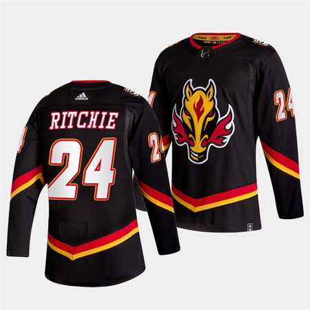 Men's Calgary Flames #24 Brett Ritchie Black Adidas 2021 Reverse Retro Stitched Jersey
