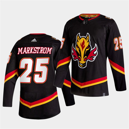 Men's Calgary Flames #25 Jacob Markstrom Black Adidas 2021 Reverse Retro Stitched Jersey