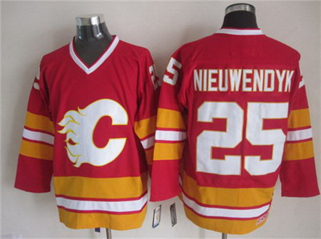 Men's Calgary Flames #25 Joe Nieuwendyk 1989 Red CCM Vintage Throwback Stitched Jersey