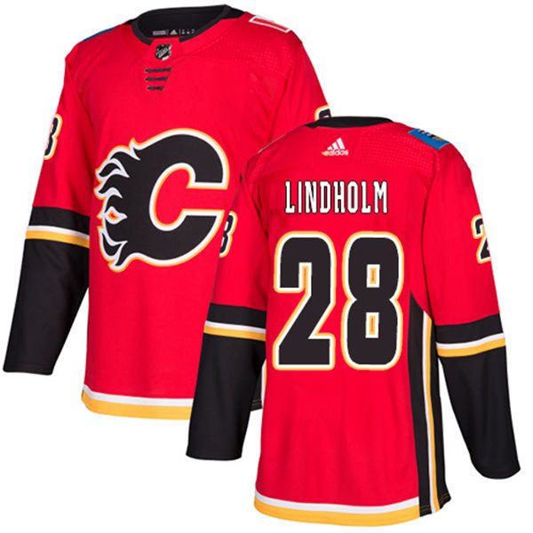 Men's Calgary Flames #28 Elias Lindholm adidas Red Home Stitched Jersey