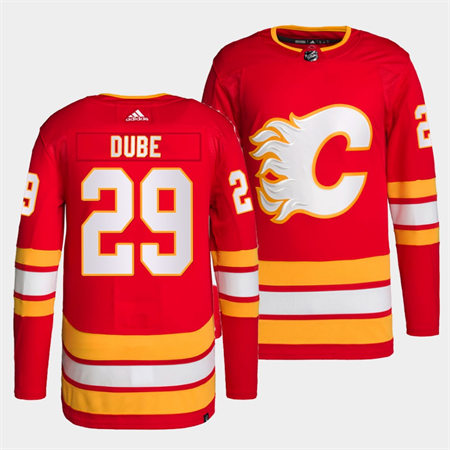 Men's Calgary Flames #29 Dillon Dube adidas Red Home Player Stitched Jersey