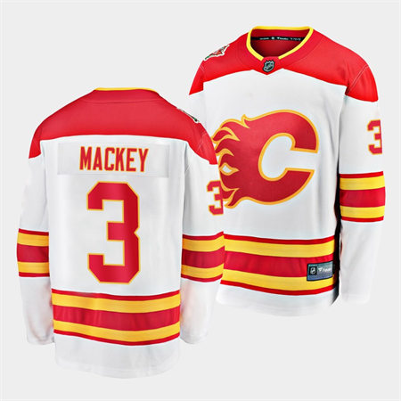 Men's Calgary Flames #3 Connor Mackey Adidas White Away Player Stitched Jersey