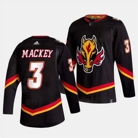 Men's Calgary Flames #3 Connor Mackey Black Adidas 2021 Reverse Retro Stitched Jersey