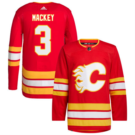 Men's Calgary Flames #3 Connor Mackey adidas Red Home Player Stitched Jersey