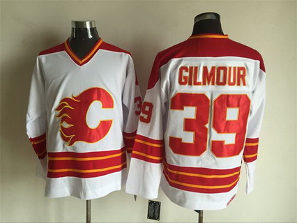 Men's Calgary Flames #39 Doug Gilmour 1989 White CCM Vintage Throwback Stitched Jersey