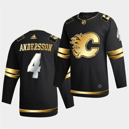 Men's Calgary Flames #4 Rasmus Andersson 2021 Black Golden Edition Stitched Jersey