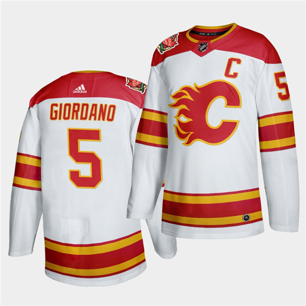 Men's Calgary Flames #5 Mark Giordano Adidas White Away Stitched
