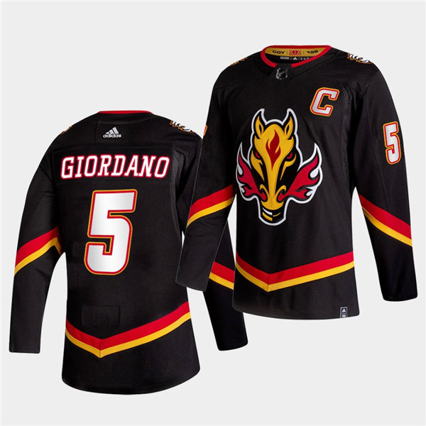 Men's Calgary Flames #5 Mark Giordano Black Adidas 2021 Reverse Retro Stitched Jersey