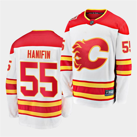Men's Calgary Flames #55 Noah Hanifin Adidas White Away Player Stitched Jersey