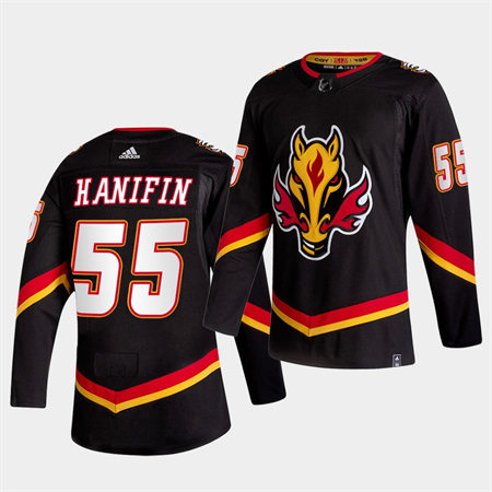 Men's Calgary Flames #55 Noah Hanifin Black Adidas 2021 Reverse Retro Stitched Jersey
