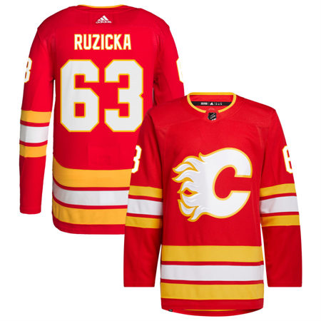 Men's Calgary Flames #63 Adam Ruzicka adidas Red Home Player Stitched Jersey
