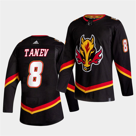 Men's Calgary Flames #8 Christopher Tanev Black Adidas 2021 Reverse Retro Stitched Jersey