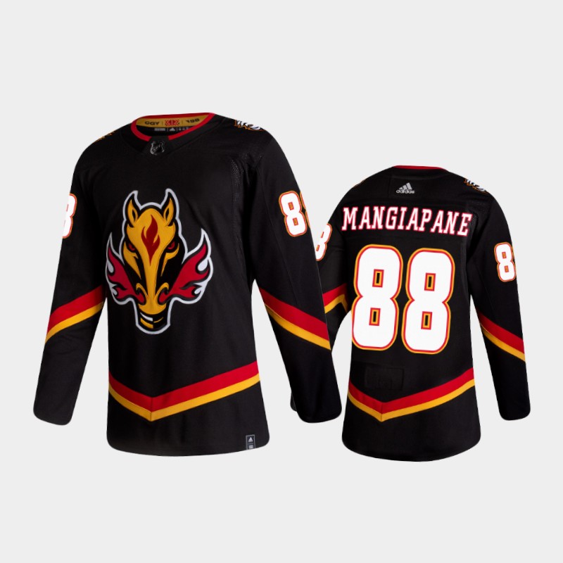 Men's Calgary Flames #88 Andrew Mangiapane Black Adidas 2021 Reverse Retro Stitched Jersey