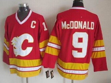 Men's Calgary Flames #9 Lanny McDonald 1989 Red CCM Vintage Throwback Stitched Jersey