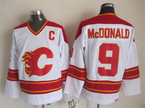 Men's Calgary Flames #9 Lanny McDonald 1989 White CCM Vintage Throwback Stitched Jersey