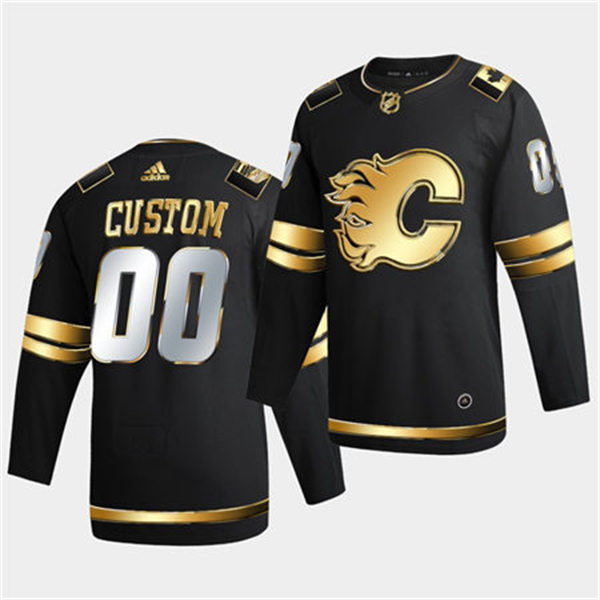 Men's Calgary Flames Custom 2021 Black Golden Edition Jersey Stitched