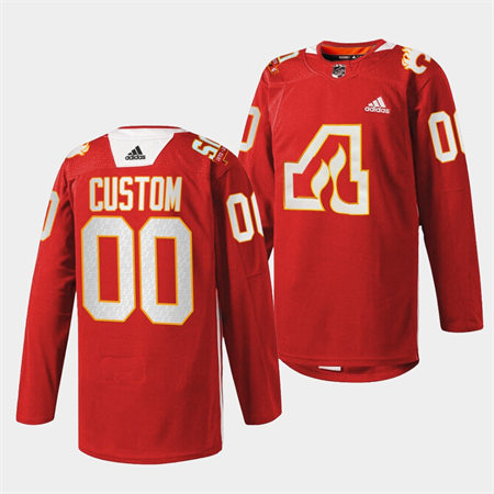 Men's Calgary Flames Custom Adidas Red Honor the Atlanta Flames 2022 50th Anniversary Warm-Up Jersey Stitched