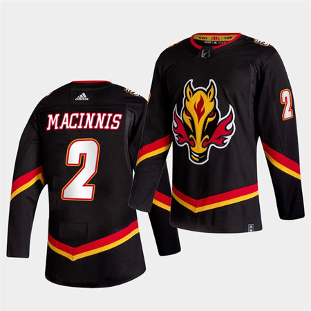 Men's Calgary Flames Retired Player #2 Al Macinnis Black Adidas 2021 Reverse Retro Stitched Jersey