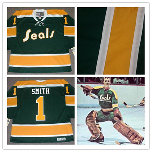 Men's California Golden Seals #1 GARY SMITH 1970 CCM Vintage Throwback NHL Stitched Jersey