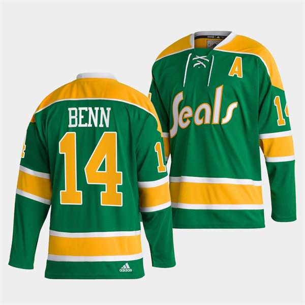 Men's California Golden Seals #14 Jamie Benn adidas Green Team Classics Stitched Jersey
