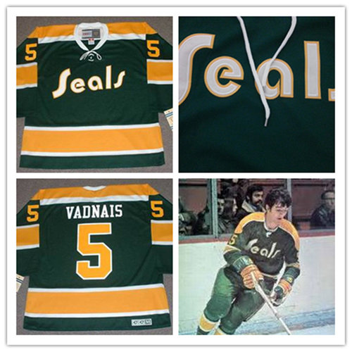 Men's California Golden Seals #5 CAROL VADNAIS 1971 CCM Vintage Throwback NHL Stitched Jersey