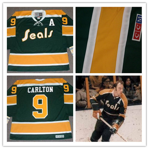 Men's California Golden Seals #9 WAYNE CARLTON 1971 CCM Vintage Throwback NHL Stitched Jersey