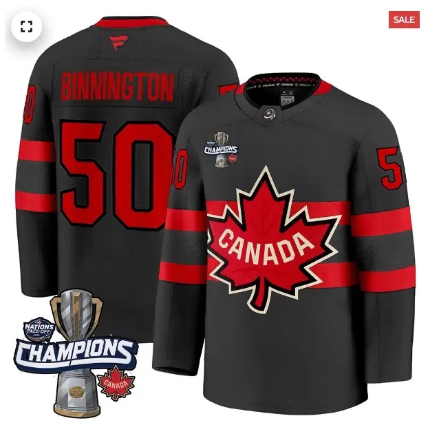 Men's Canada 2025 4 Nations Face-Off Champions Jersey - All Stitched   Jordan Binnington 50