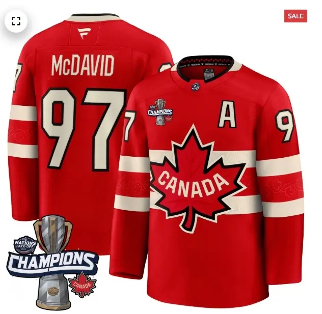 Men's Canada 2025 4 Nations Face-Off Champions Jersey - All Stitched  Connor McDavid 97 Red