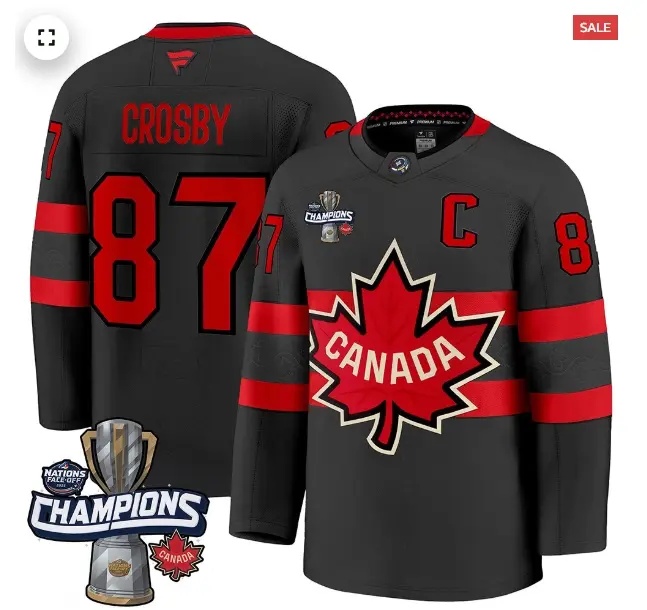 Men's Canada 2025 4 Nations Face-Off Champions Jersey - All Stitched 87 Sidney Crosby
