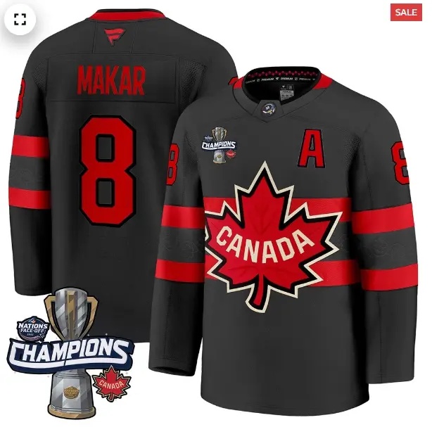 Men's Canada 2025 4 Nations Face-Off Champions Jersey - All Stitched Cale Makar 8