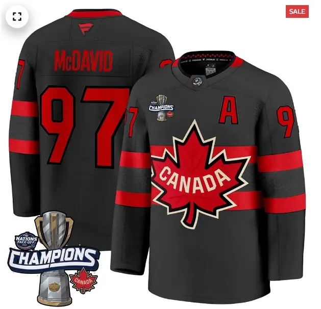 Men's Canada 2025 4 Nations Face-Off Champions Jersey - All Stitched Connor McDavid 97