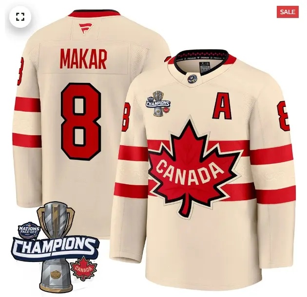 Men's Canada 2025 4 Nations Face-Off Champions Jersey - All Stitched Cream Cale Makar 8