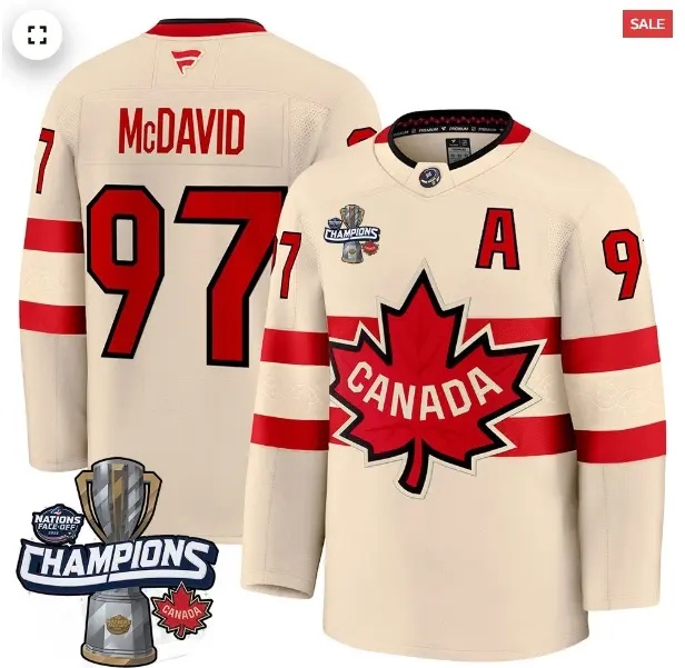 Men's Canada 2025 4 Nations Face-Off Champions Jersey - All Stitched Cream Connor McDavid 97