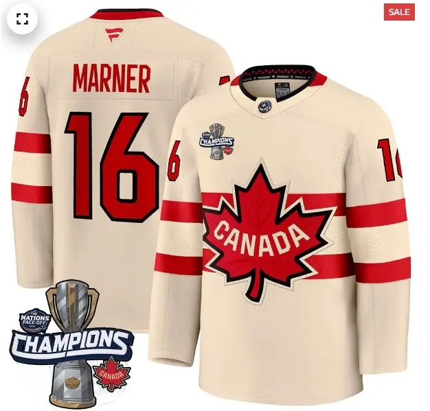 Men's Canada 2025 4 Nations Face-Off Champions Jersey - All Stitched Cream Mitch Marner 16