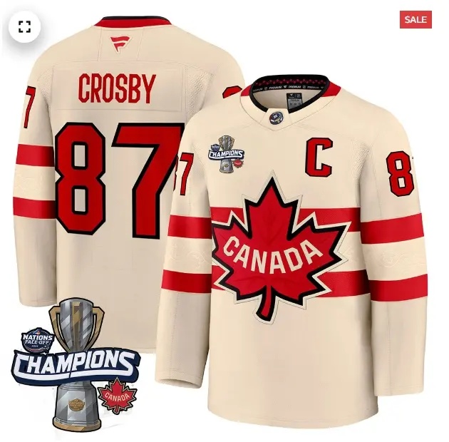 Men's Canada 2025 4 Nations Face-Off Champions Jersey - All Stitched Cream Sidney Crosby 87