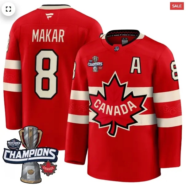 Men's Canada 2025 4 Nations Face-Off Champions Jersey - All Stitched red Cale Makar 8