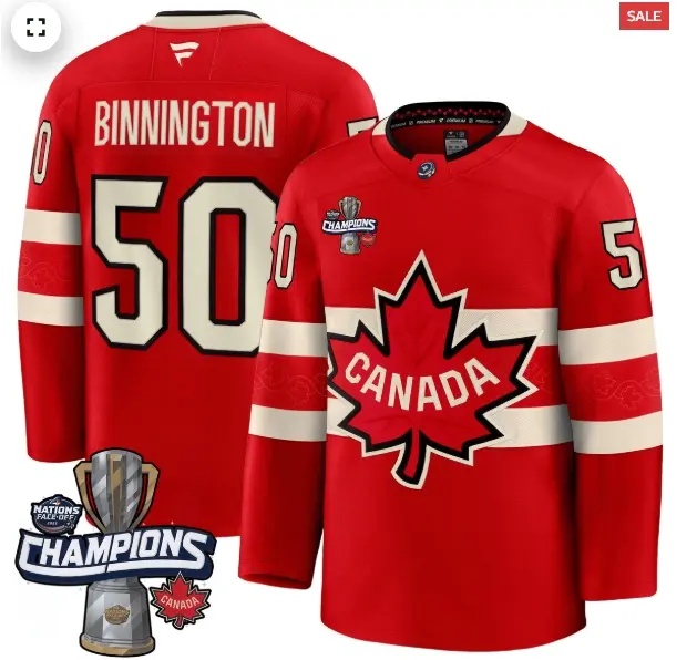 Men's Canada 2025 4 Nations Face-Off Champions Jersey - All Stitched red Jordan Binnington 50
