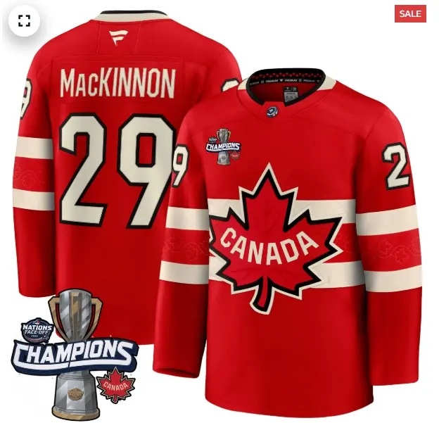 Men's Canada 2025 4 Nations Face-Off Champions Jersey - All Stitched red Nathan MacKinnon 29