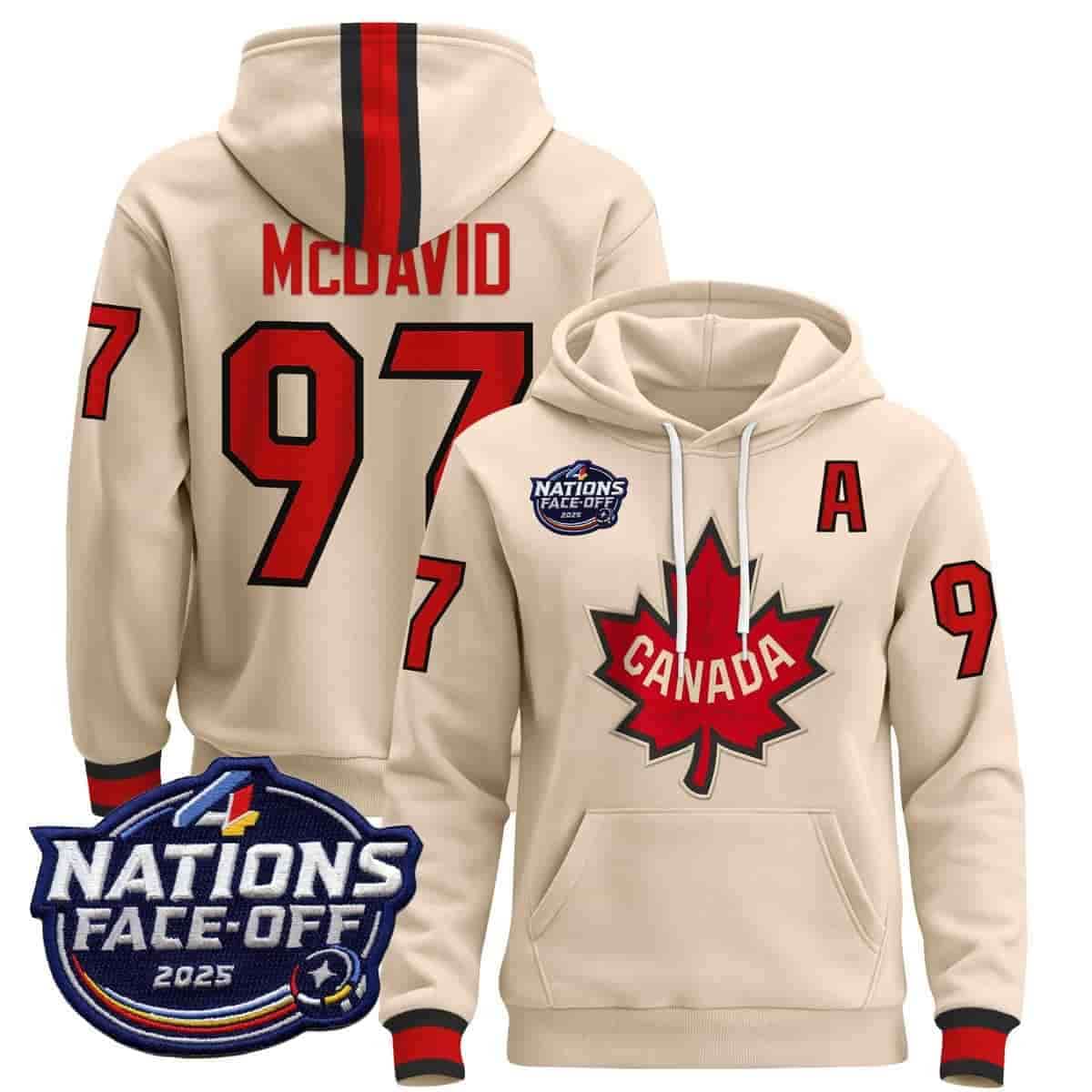 Men's Canada 4 Nations Face-Off 2025 Pullover Hoodie - All Stitched  Connor McDavid 97