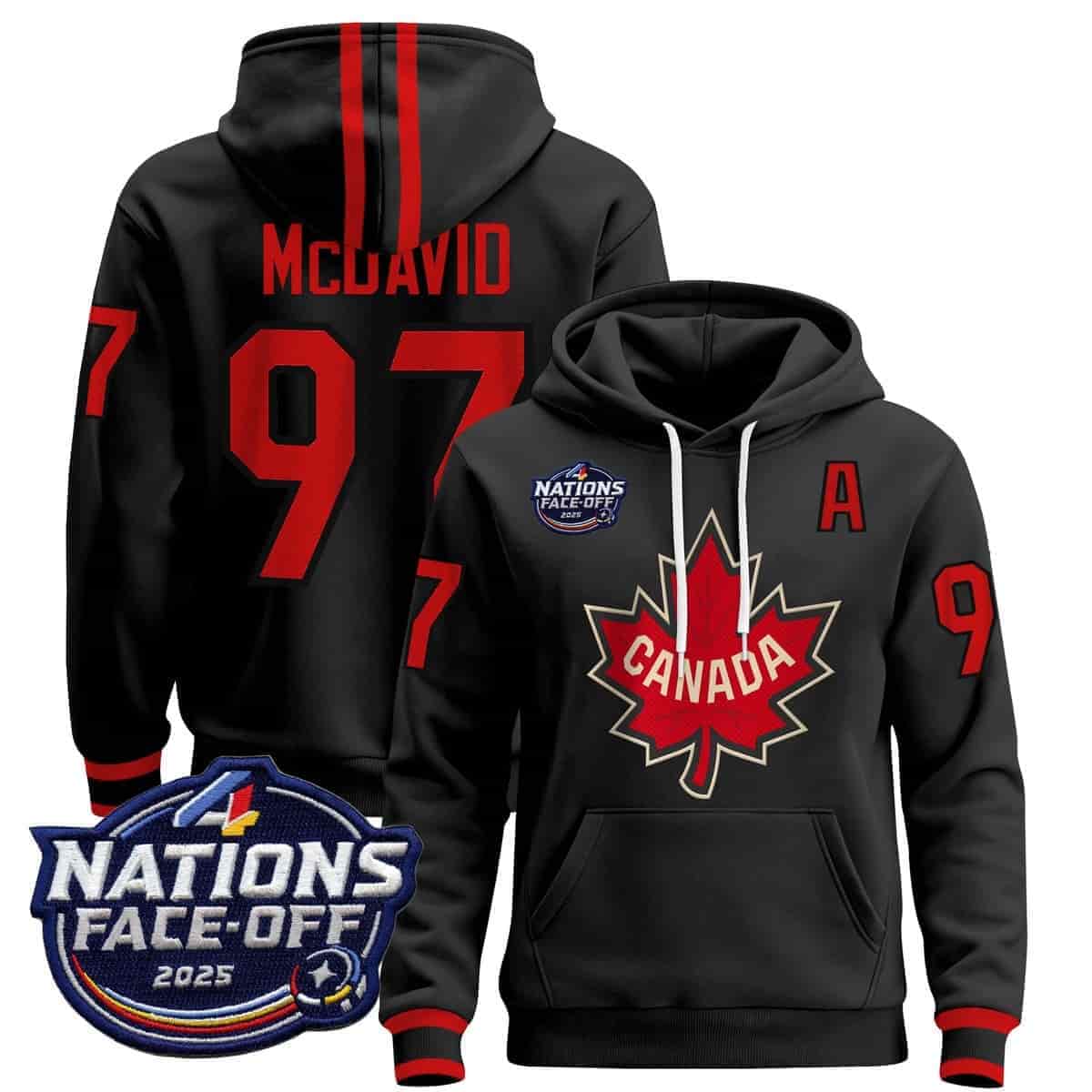 Men's Canada 4 Nations Face-Off 2025 Pullover Hoodie - All Stitched black Connor McDavid 97