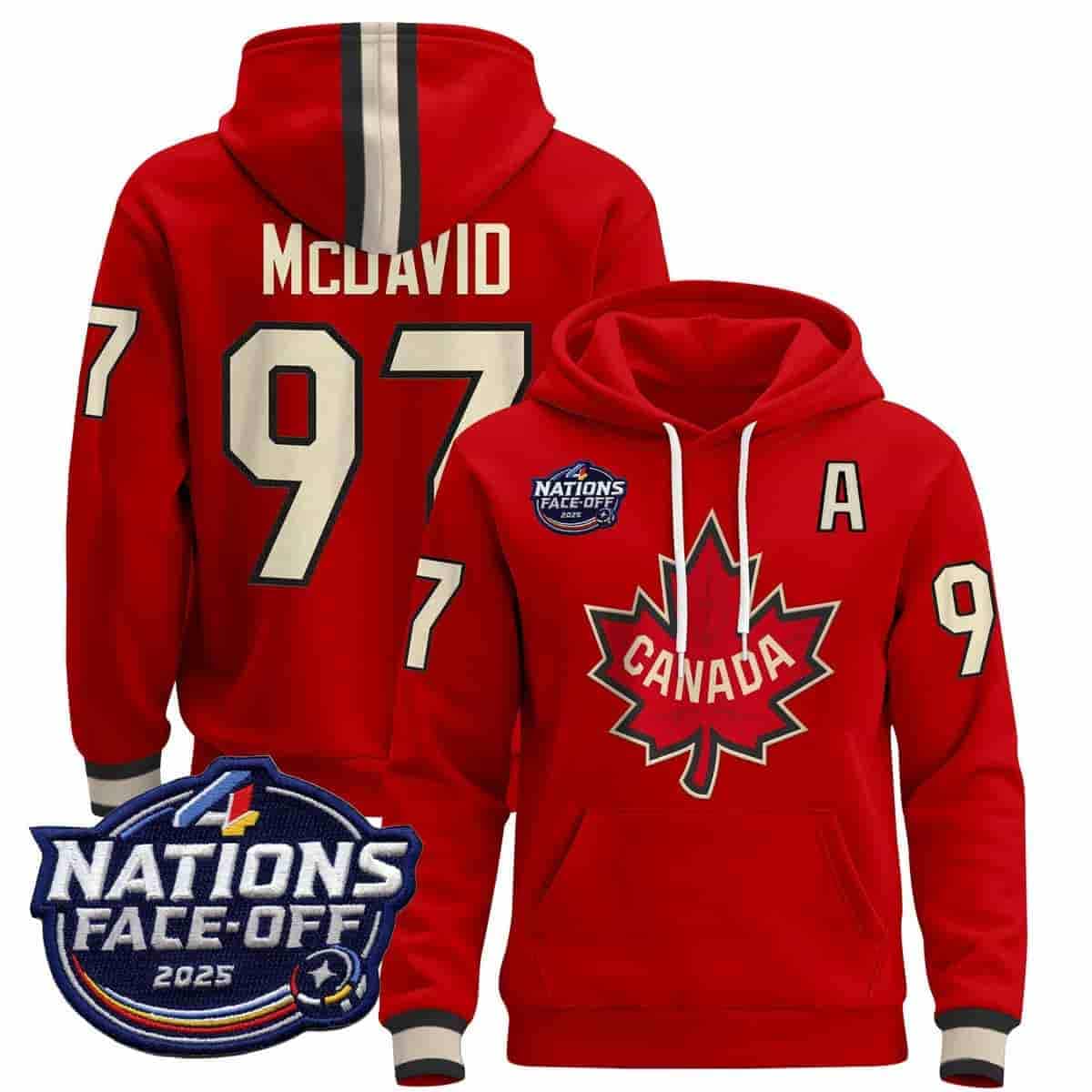 Men's Canada 4 Nations Face-Off 2025 Pullover Hoodie - All Stitched red Connor McDavid 97