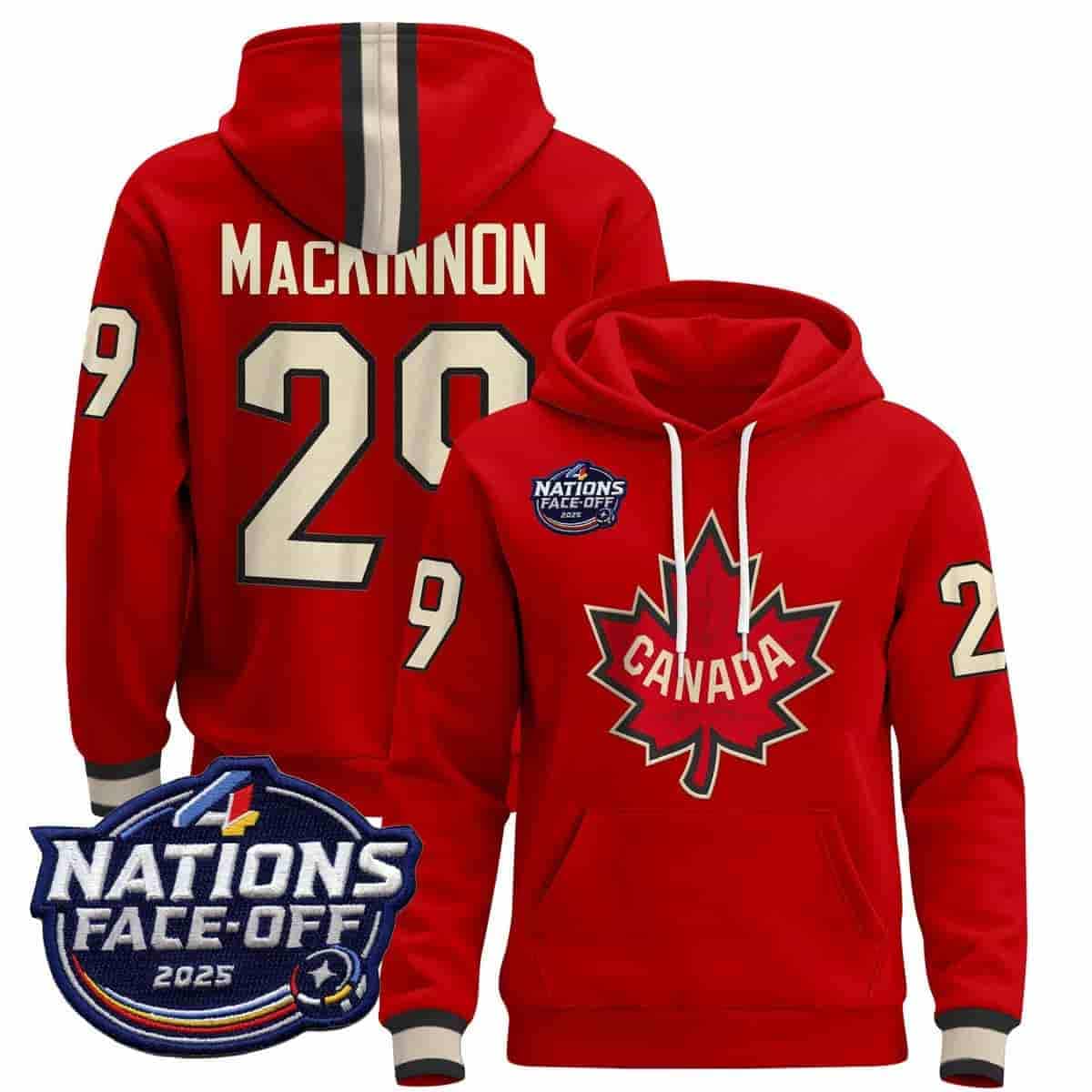 Men's Canada 4 Nations Face-Off 2025 Pullover Hoodie - All Stitched red Nathan MacKinnon 29