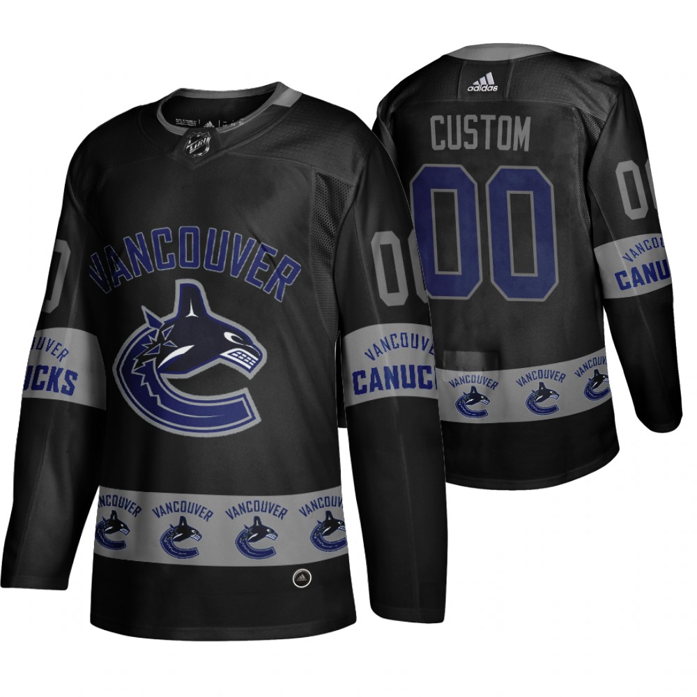 Men's Canucks #00 Custom Logo sleeve Breakaway Jersey Black