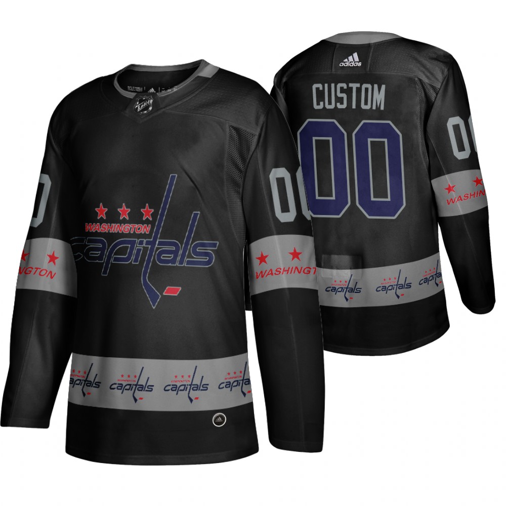 Men's Capitals #00 Custom Logo sleeve Breakaway Jersey Black