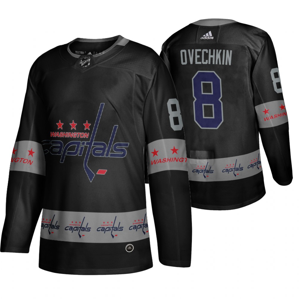 Men's Capitals #8 Alexander Ovechkin Logo sleeve Breakaway Jersey Black