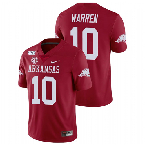 Men's Cardinal Arkansas Razorbacks De'Vion Warren College Football Game Jersey