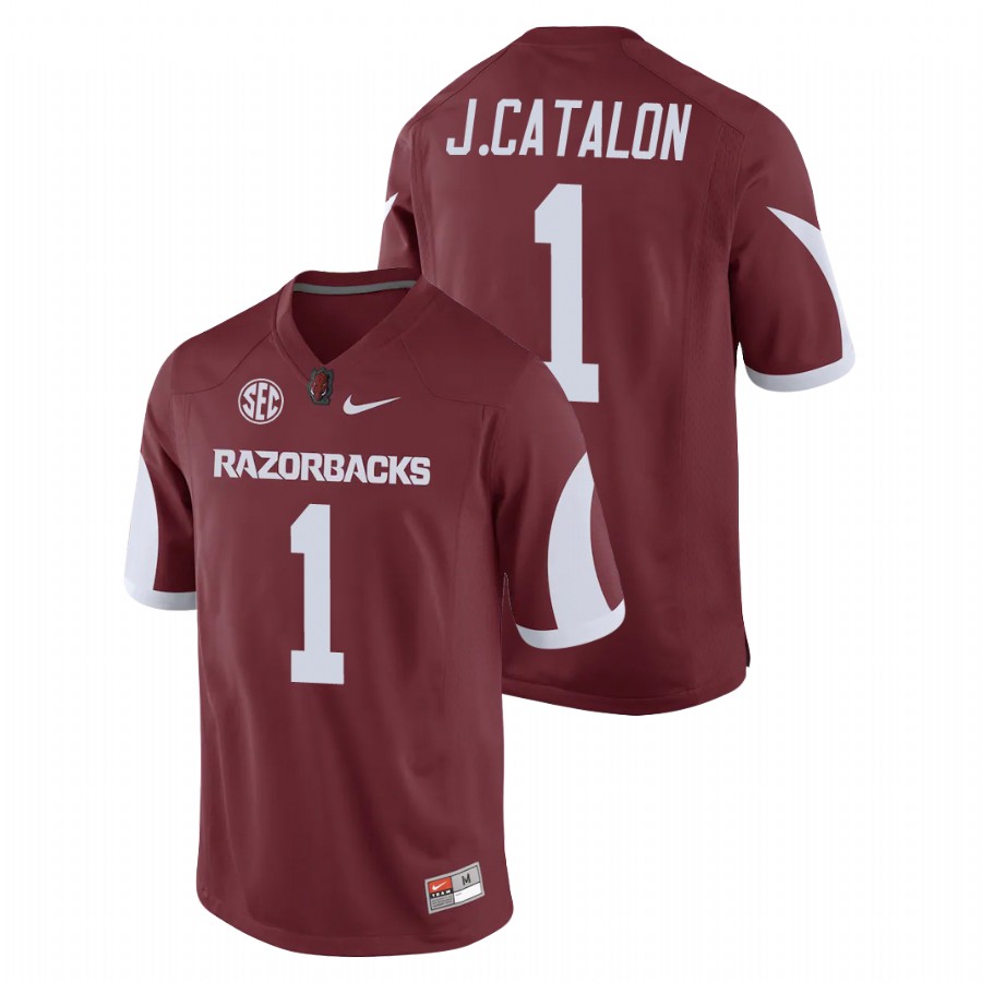 Men's Cardinal Arkansas Razorbacks Jalen Catalon Game Replica Football Jersey