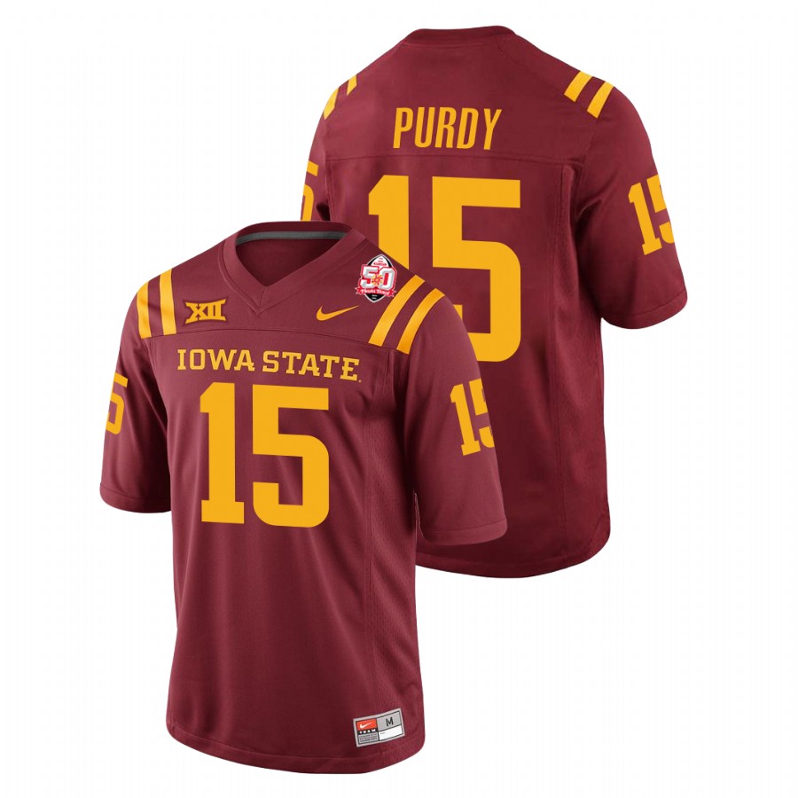 Men's Cardinal Iowa State Cyclones Brock Purdy 2021 Fiesta Bowl College Football Jersey